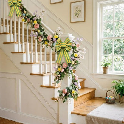 Hying Easter Wreath Bows - 2-Piece Yellow Green Stripes Burlap Decor for Front Door Celebrations
