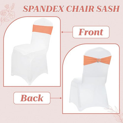 MDS Spandex Chair Sashes - Universal Fit Elastic Stretch Bands with Buckle Slider Bow | Pack of 250 - Peach