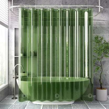 AmazerBath Shower Curtain Liner, 72x72 Transparent Pine Green Shower Liner, Lightweight Plastic Shower Curtain Liners, Waterproof Shower Liner for Bathroom with 3 Magnets and 12 Grommet Holes