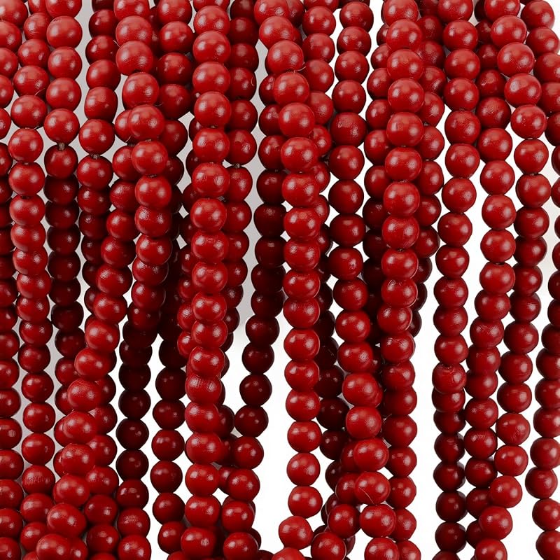 48ft Dark Red Christmas Bead Garland with Hemp Rope - Pre-Strung for Mantles & Trees (Variation: Dark Red)
