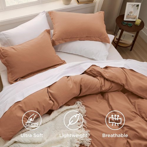 Bedsure Taupe Duvet Cover Set - Extra Soft 3-Piece Bedding in Full Size, 80x90 Inches with Zipper Closure