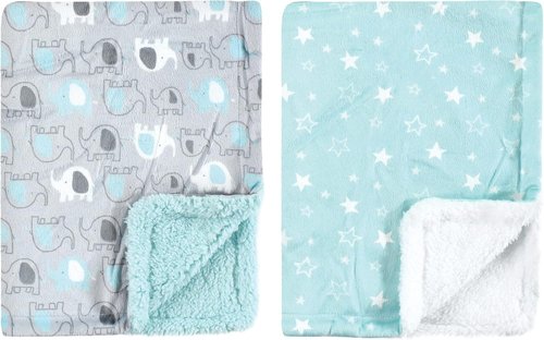 Luvable Friends Baby Plush Blanket - Soft Sherpa Back | Unisex Elephant Design, One Size