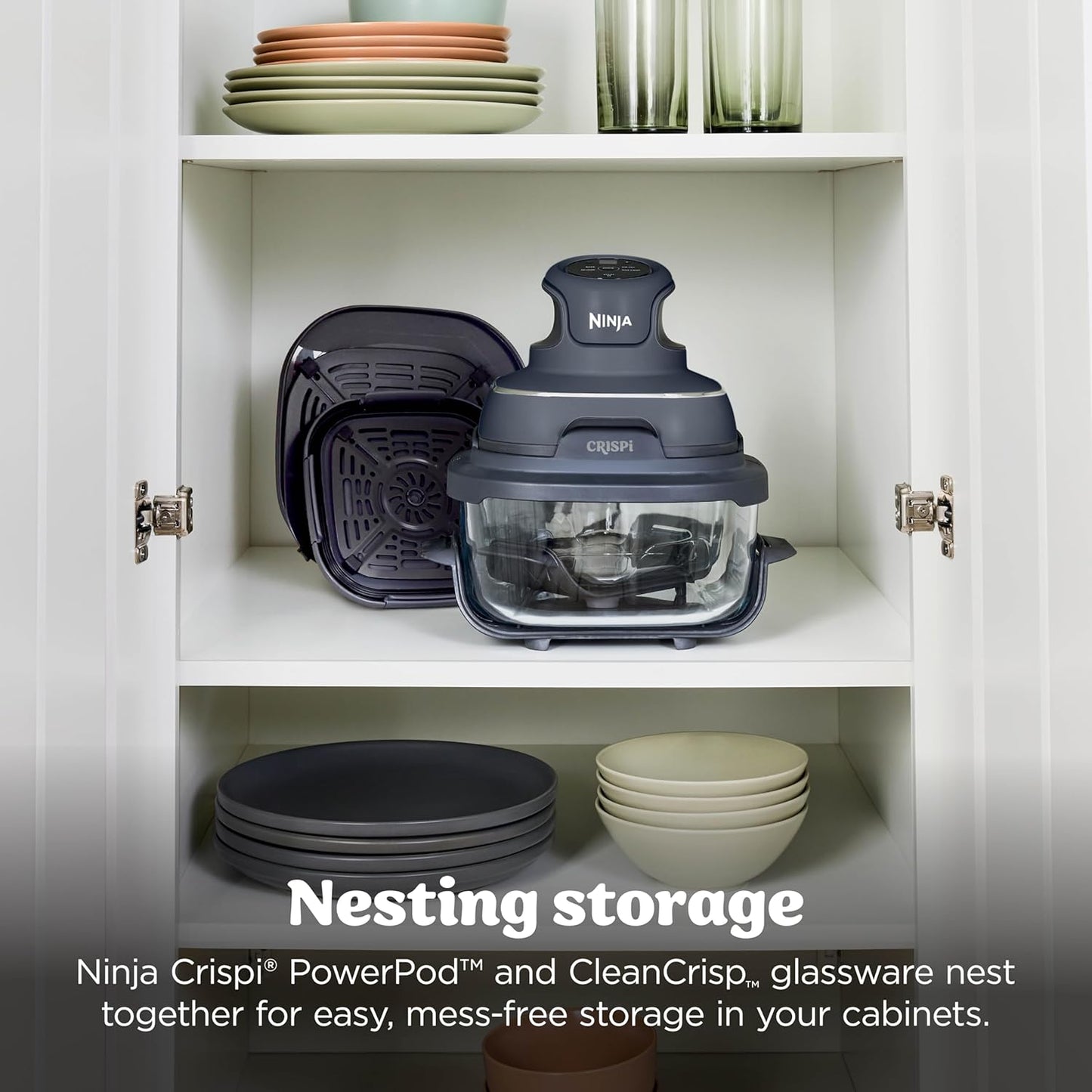 Ninja Crispi 4-in-1 Glass Air Fryer - Non-Toxic 4QT | Max Crisp, Bake, Recrisp | Cyberspace Gray