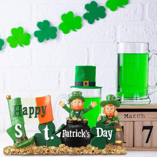 Fumete St. Patrick's Day Decorations - Leprechaun Figurines & Green Shamrock Home Decor