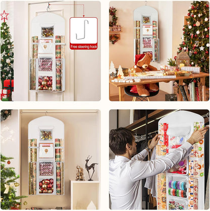 Woodoulogy Gift Wrapping Paper Storage Bag - Double-Sided 40"x17" White Oxford Organizer for Christmas Decor