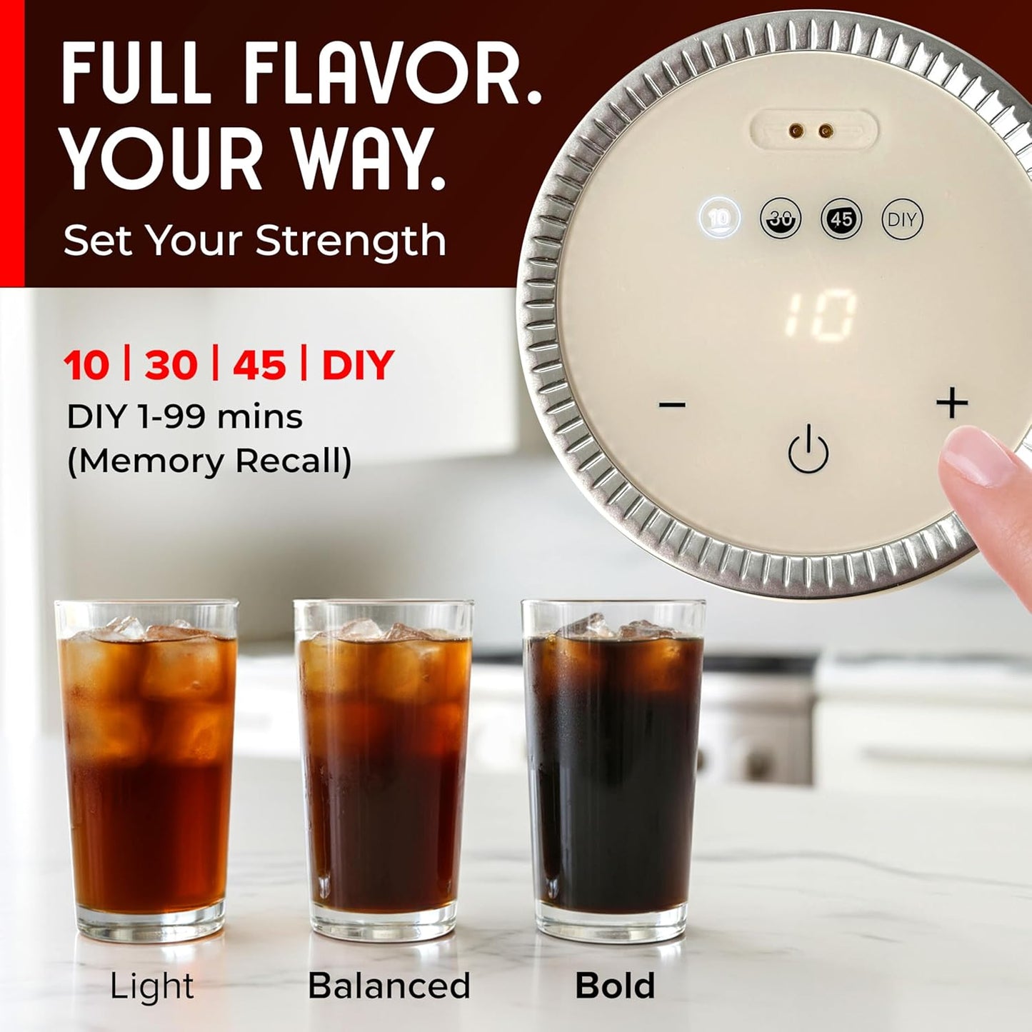 Mueller RapidBrew Cold Brew Coffee Maker - Fast 10-Minute Brewing | Portable & Rechargeable - 20 Servings, Black