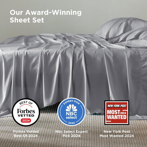 Bedsure California King Sheet Set - Cooling Rayon Sheets from Bamboo | Breathable, Soft & Deep Pocket 16" - Silver Grey
