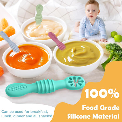 Skiennix Baby Led Weaning Utensils - 8 Pcs Silicone Self-Feeding Spoons for 6+ Months - Multicolor