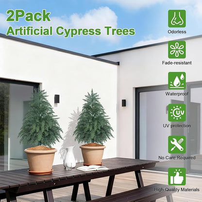2FT Artificial Topiary Cedar Trees with Pot – 2 Pack, Faux Plants