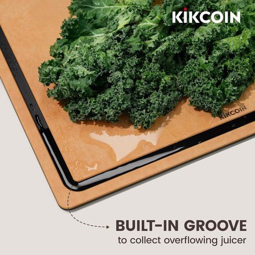 Kikcoin Wood Cutting Board Set of 3 - Dishwasher Safe Non-Slip Chopping Boards with Juice Groove