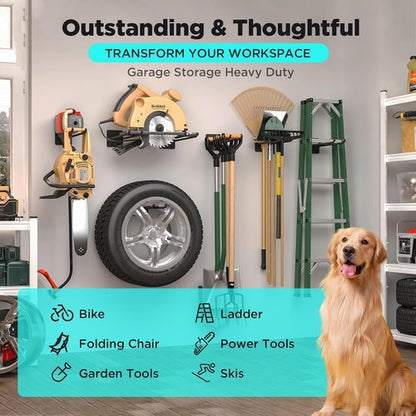 **Skiennix Heavy Duty Garage Hooks - 12.4 Inch Wall Mount Hangers | Max Load 200 lbs for Ladders, Tools & More**