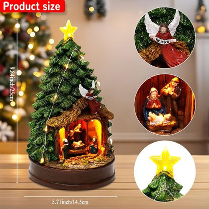 Innodept12 Christmas Tree Rotating Nativity Scene Figurines - Animated Holiday Decoration with Music & Collectible Tabletop Design, 9.84" Tall