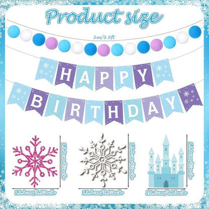 Fanfanwin Snowflake Birthday Banner Set - 5 Pcs Blue Snowflake Design with Felt Castle Decorations