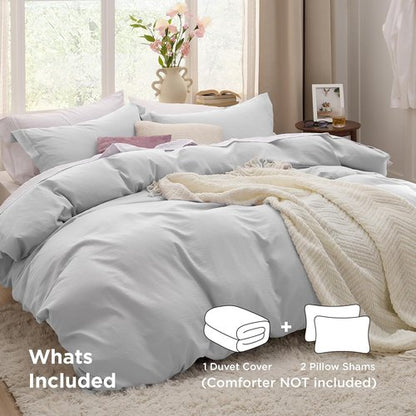 Bedsure King Size Duvet Cover Set - Extra Soft Light Grey 3-Piece Bedding with Zipper Closure & Pillow Shams