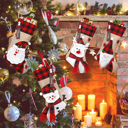 Personalized Christmas Stockings 4Pack Burlap Plaid - Red (Variation: Personalized Red)