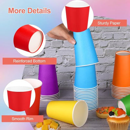 Kochorie 12 Ounce Disposable Rainbow Paper Cups - 100 Pack Colorful Party Drinking Cups | Perfect for Birthdays & Crafts
