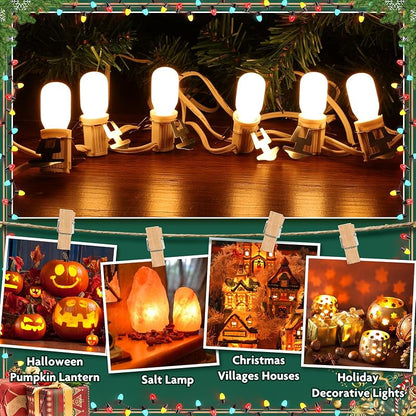 12Pcs Christmas Village Light Bulbs with E12 Base, T20 LED 2700K 110V Gold Sockets (Variation: 12 Gold)