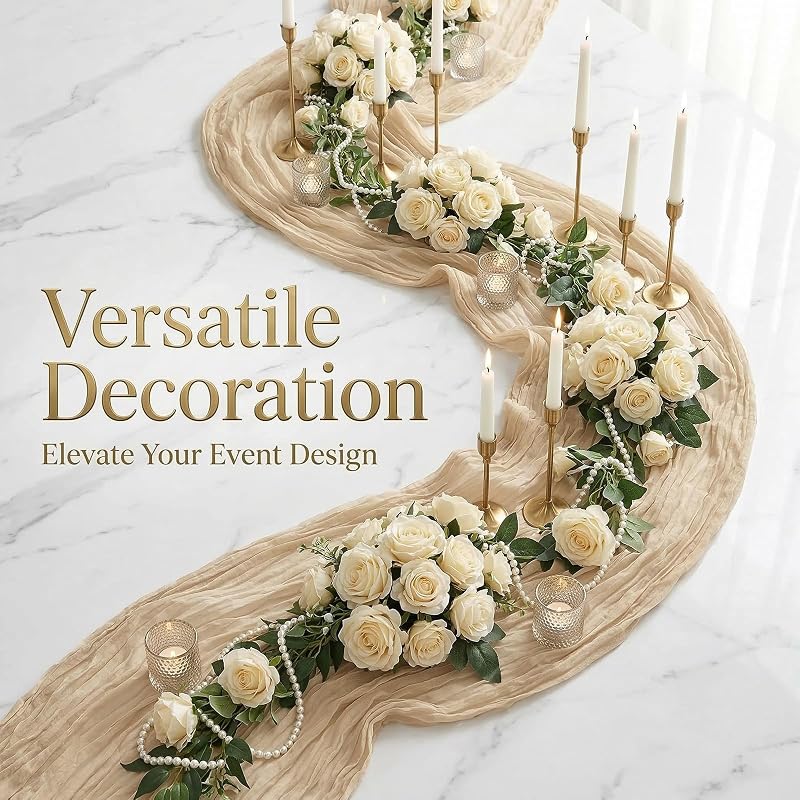 Beige 10 Pack Cheesecloth Table Runner 17 x 108 in - Boho Gauze Decor for Wedding & Party (Variation: Beige+table runner+10 Pack)