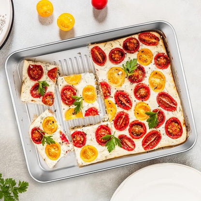 E-far Stainless Steel Baking Pans Set of 3 | Non-Toxic, Dishwasher Safe - 12.5/10.5/9.4 Inch Rectangular Trays for Lasagna, Brownies & Cookies