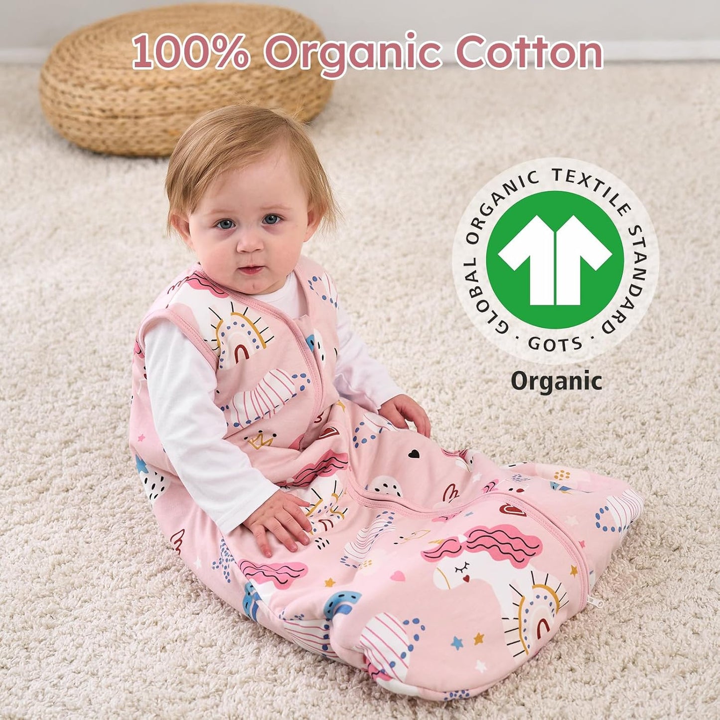 Yoofoss Baby Sleep Sack - 100% Organic Cotton Wearable Blanket for 12-18 Months | TOG 2.5, Soft & Warm