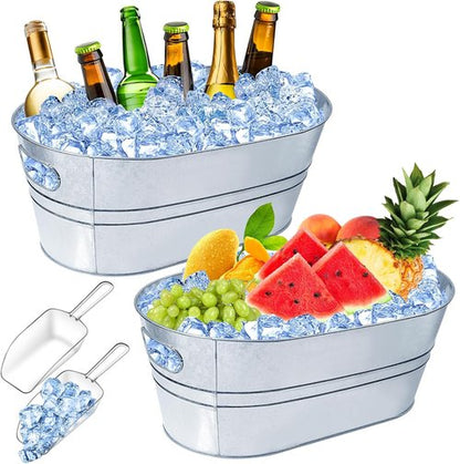 4 Gallon Ice Buckets for Parties, IKAYAS Galvanized Metal Ice Bucket Ice Tub with Scoop for Cocktail Bar Mimosa Bar Supplies, Large Champagne Bucket Beer Bucket Metal Tub (2 Pack)