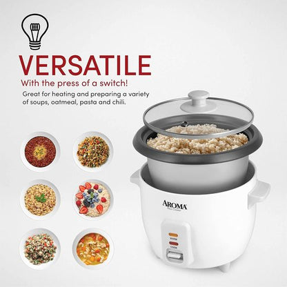 Aroma Housewares Rice Cooker - 6-Cup One Touch & 4-Cup Automatic Warm Mode, White (ARC-363NG)