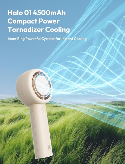 Aecooly Portable Handheld Turbo Fan - 5-Speed USB Rechargeable Mini Cooling Fan | 24H Max Cooling Time - Beige