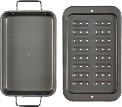 GoodCook Everyday Broiler Baking Pan - Nonstick Heavy-Gauge Steel with Built-in Handles | 7x11-Inch, Gray
