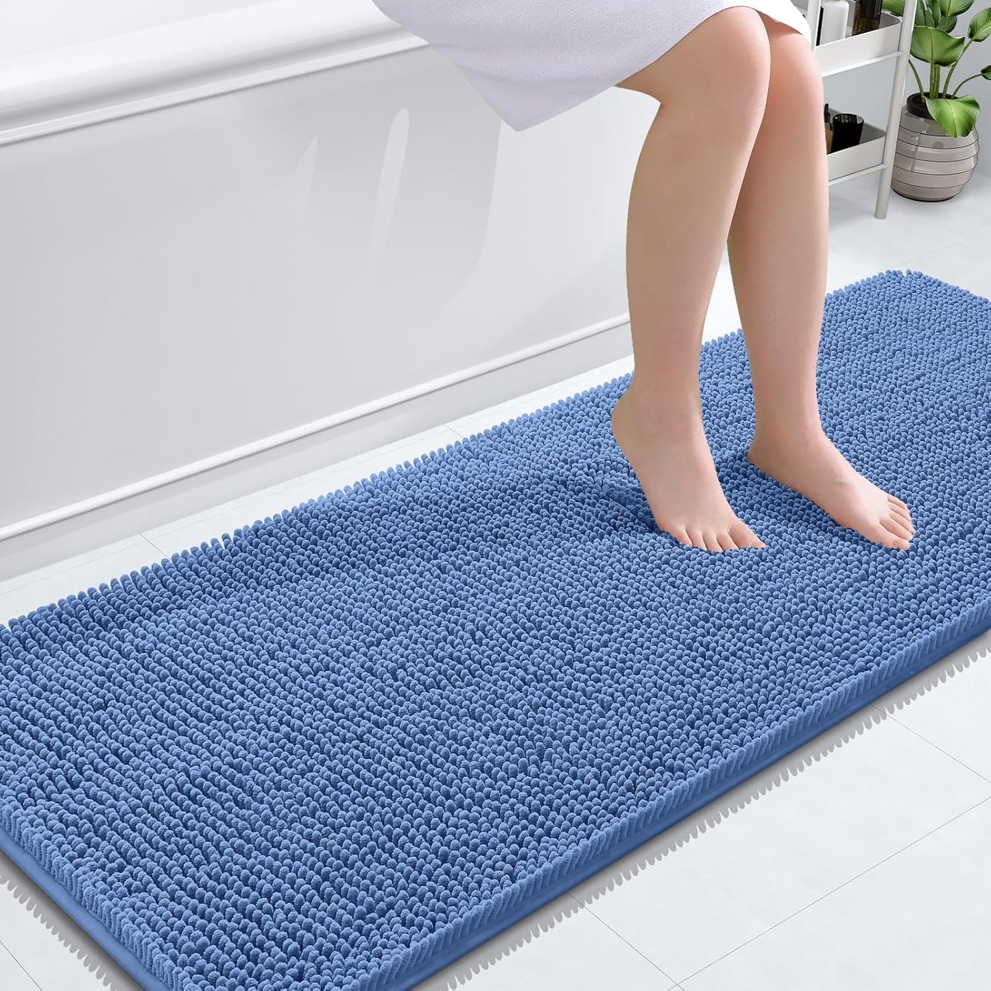 OLANLY Bathroom Runner Rugs - Soft Absorbent Chenille Bath Mats | Quick-Dry, Machine Washable, 59x24, Cornflower Blue