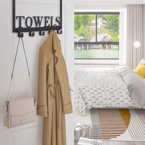 Kuhome Over The Door Hooks - Stylish Towel Holder for Bathroom & Bedroom | Metal Sandblasted Black