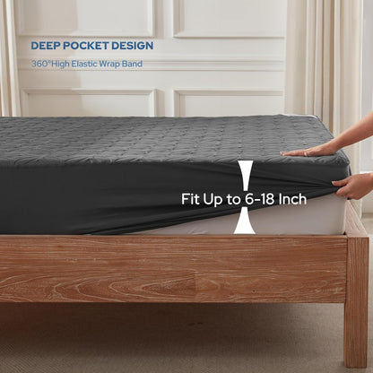 Skiennix Waterproof Mattress Protector - Noiseless Queen Size Pad with Deep Pocket | Soft & Breathable Gray Cover