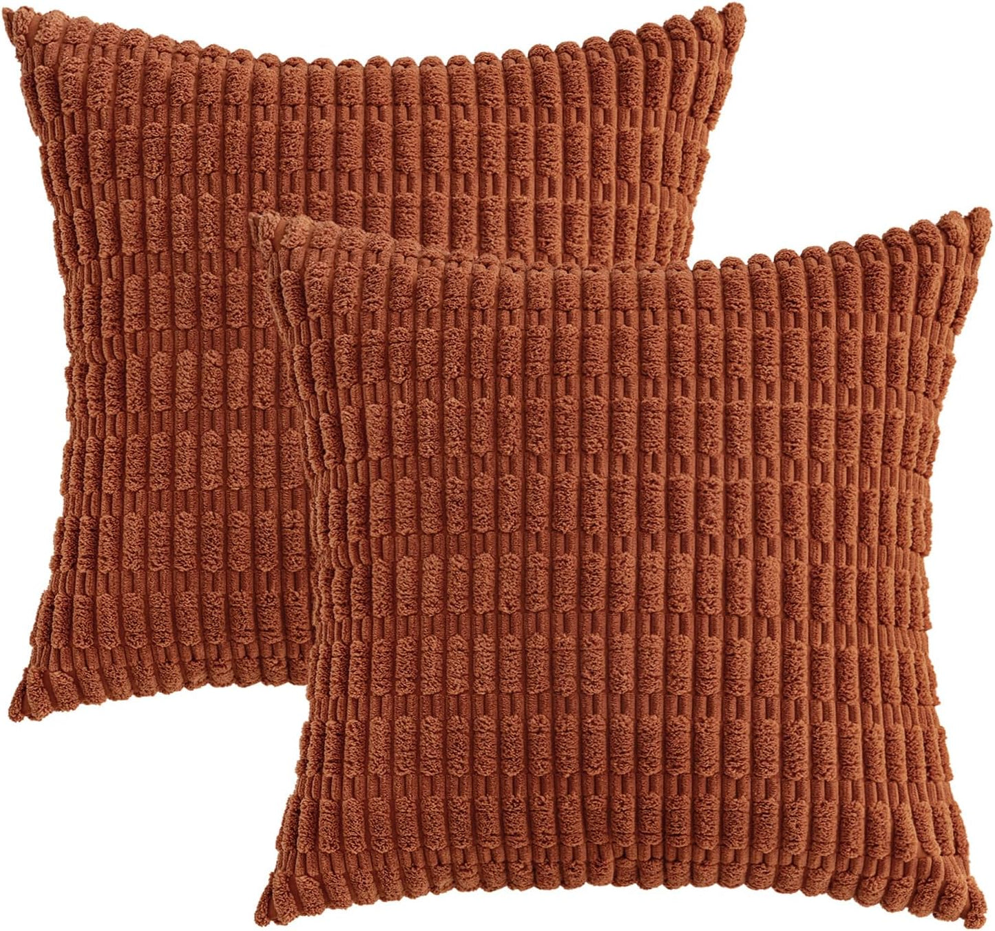 MIULEE Decorative Pillow Covers - Pack of 2 Soft Dark Rust Corduroy | 18x18 Inch Boho Striped Design for Modern Farmhouse Decor