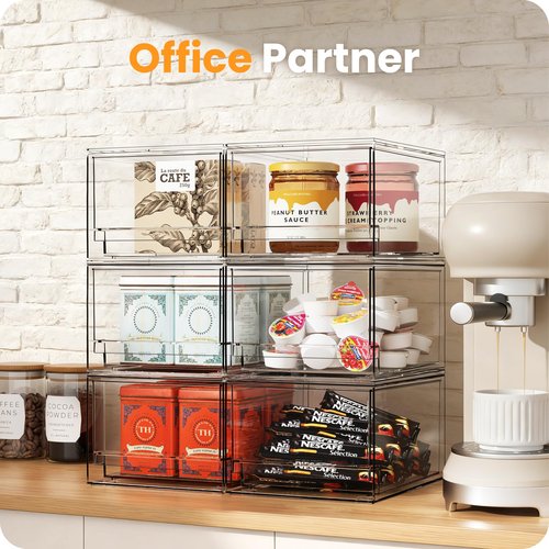 A-LuGei 【𝟰𝗣𝗖𝗦】 Acrylic Stackable Storage Drawers, 7.5" L Makeup Organizer, Bathroom Organizer and Storage, Plastic Storage Bins for Kitchen Cabinet Pantry Medicine Fridge