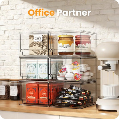 A-LuGei 【𝟰𝗣𝗖𝗦】 Acrylic Stackable Storage Drawers, 7.5" L Makeup Organizer, Bathroom Organizer and Storage, Plastic Storage Bins for Kitchen Cabinet Pantry Medicine Fridge