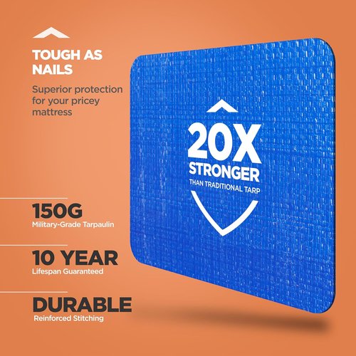 Mattress Bags For Moving - Queen Tear-Proof Storage Cover With 8 Handles & Dual Zippers
