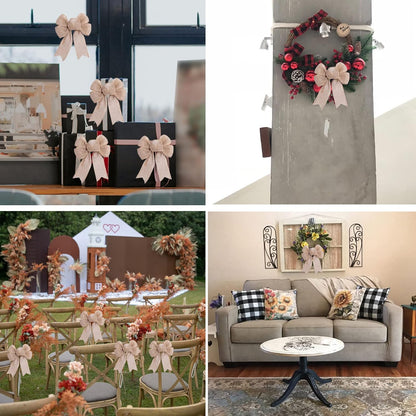 Skiennix Rustic Jute Wreath Bows - 6-Pack Burlap Decor for Christmas, Weddings & Parties