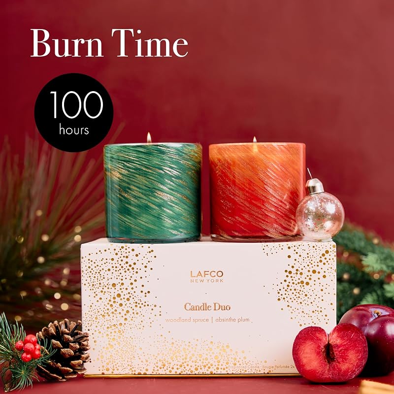 Lafco New York Holiday Candle Duo - Absinthe Plum & Woodland Spruce, 6.5 oz Each