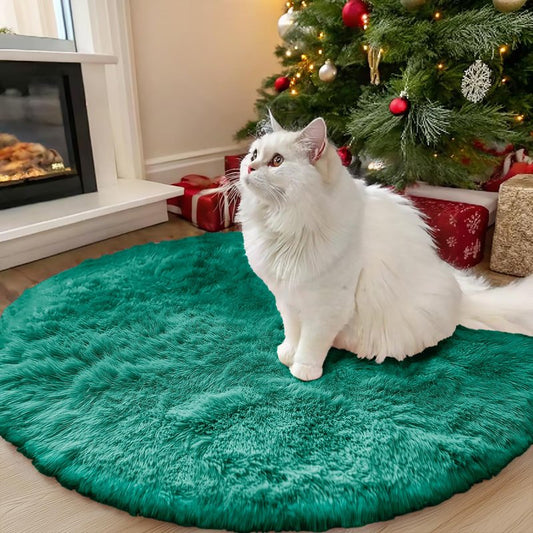 OLANLY Teal Green Round Rugs for Bedroom - Machine Washable, 3 ft Circle Area Rugs for Living Room, Soft and Fluffy Shaggy Carpet for Teen Girl and Boys, Nursery Rooms, Dorms, Home Decor Aesthetic