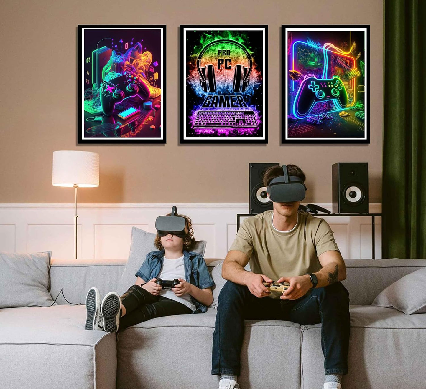 PPV Gaming Wall Art - Retro Video Gamer Canvas Prints | Colorful Neon Gamepad Decor 12x16in