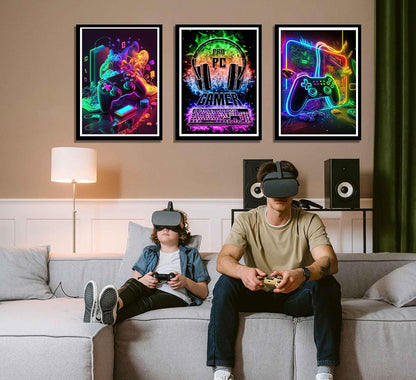PPV Gaming Wall Art - Retro Video Gamer Canvas Prints | Colorful Neon Gamepad Decor 12x16in