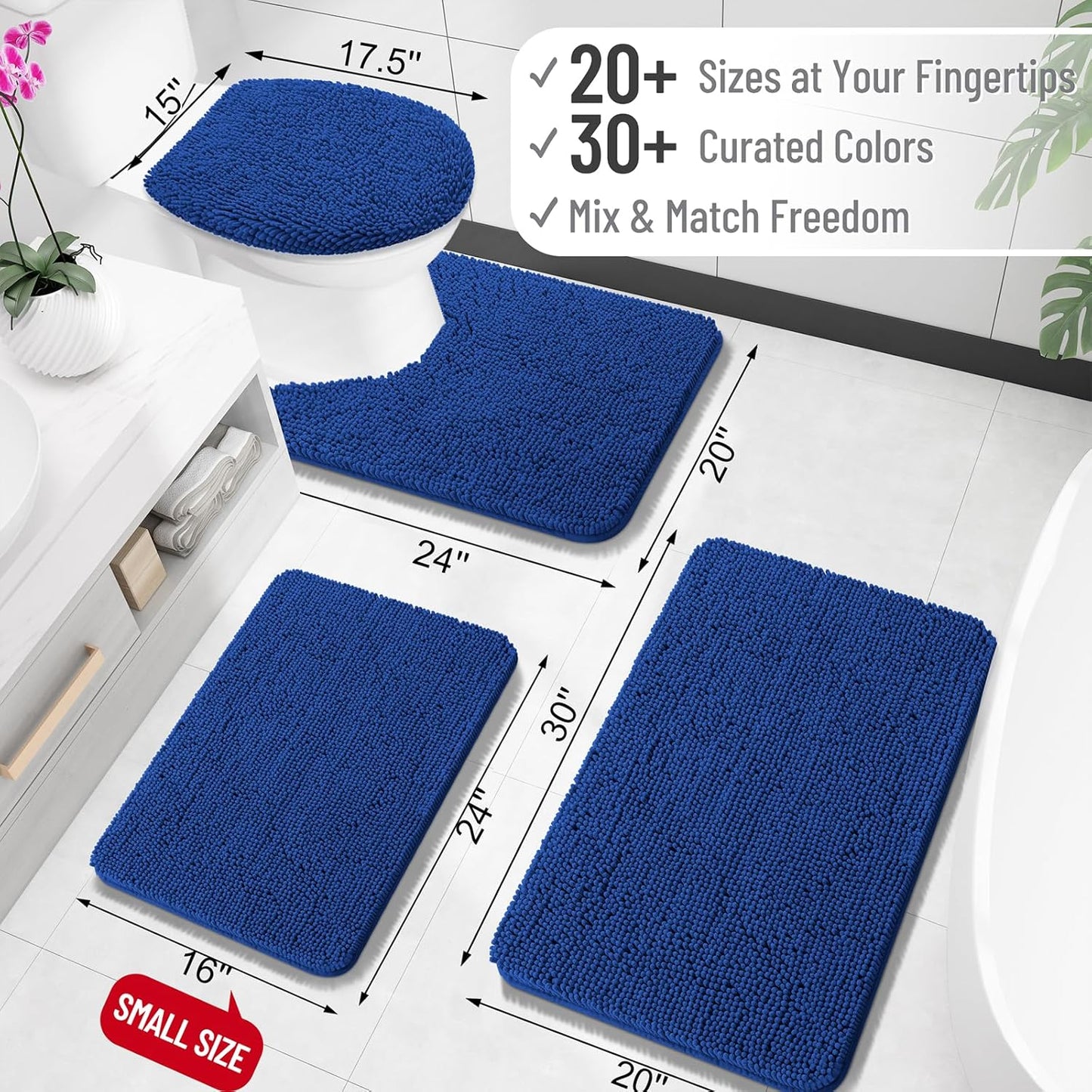 OLANLY Small Bathroom Rugs - Extra Soft Absorbent Chenille Bath Mats | Quick Dry, Machine Washable, 24x16, Royal Blue