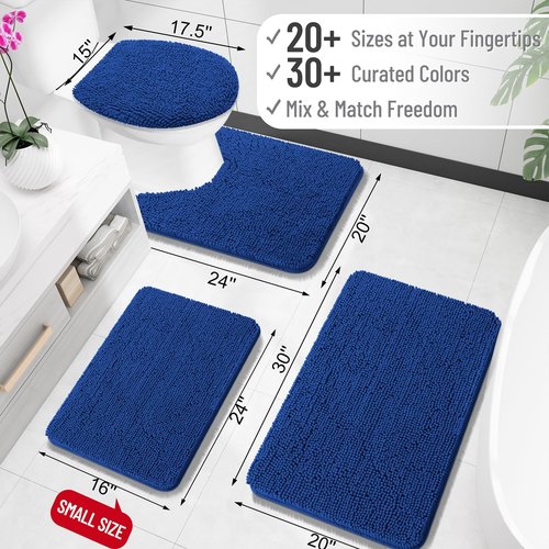 OLANLY Bathroom Rugs 50x30, Extra Soft Absorbent Chenille Bath Rugs, Rubber Backing Quick Dry, Machine Washable Bath Mats for Bathroom Floor, Tub and Shower, Home Decor Accessories, Royal Blue