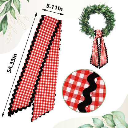 Red White Buffalo Plaid Wreath Sash by [Brand Name] - Satin Ribbon for Indoor/Outdoor Decor | 5.11 x 54.33 Inches