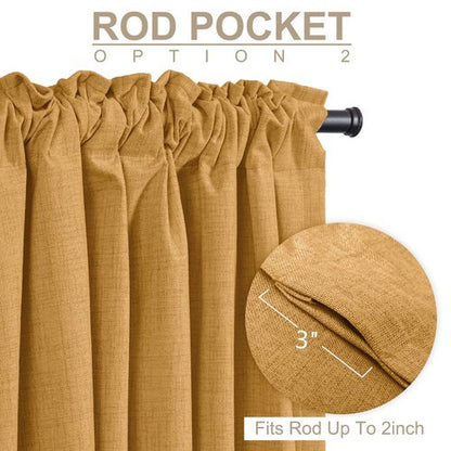 100% Blackout Shield Linen Blackout Curtains for Bedroom 84 Inches Long,Back Tab/Rod Pocket Living Room Drapes,Thermal Insulated Textured Blackout Curtains 2 Panels Set,50" W x 84" L,Mustard Yellow