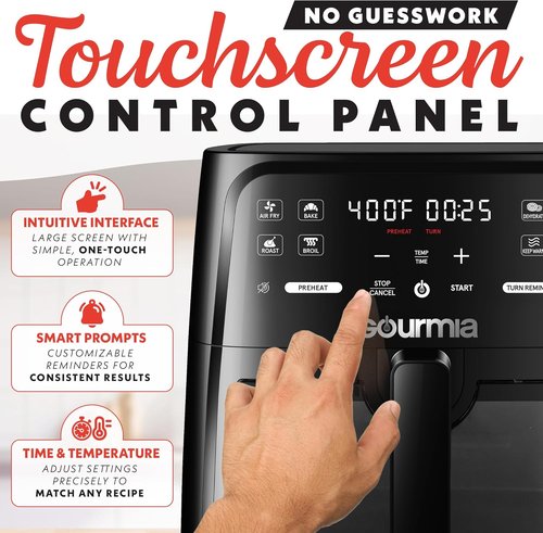 Gourmia 8 Qt Air Fryer - Digital Display with 8 Presets & Easy View Window | Dishwasher Safe, Black