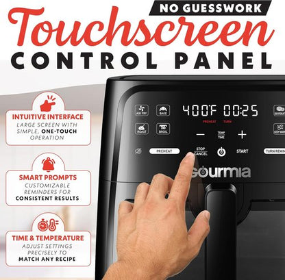 Gourmia 8 Qt Air Fryer - Digital Display with 8 Presets & Easy View Window | Dishwasher Safe, Black