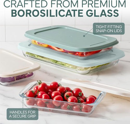 Cook With Color 8-Piece Deep Glass Baking Dish Set - Versatile Casserole & Food Storage Containers, Mint