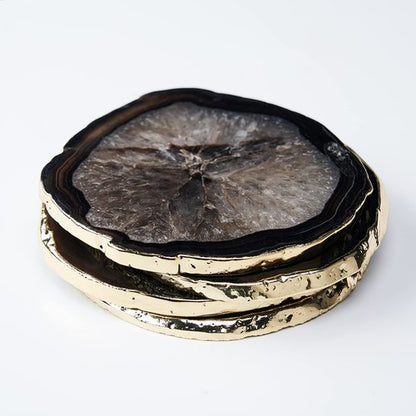 Agate Coaster Geode Coaster for Drinks Gemstone Natural Stone Coaster Agate Slices Coaster Cup Mat for Home Decor by Yougoals (Black - 4PK) Agate Coaster Set of 4 for Coffee Table