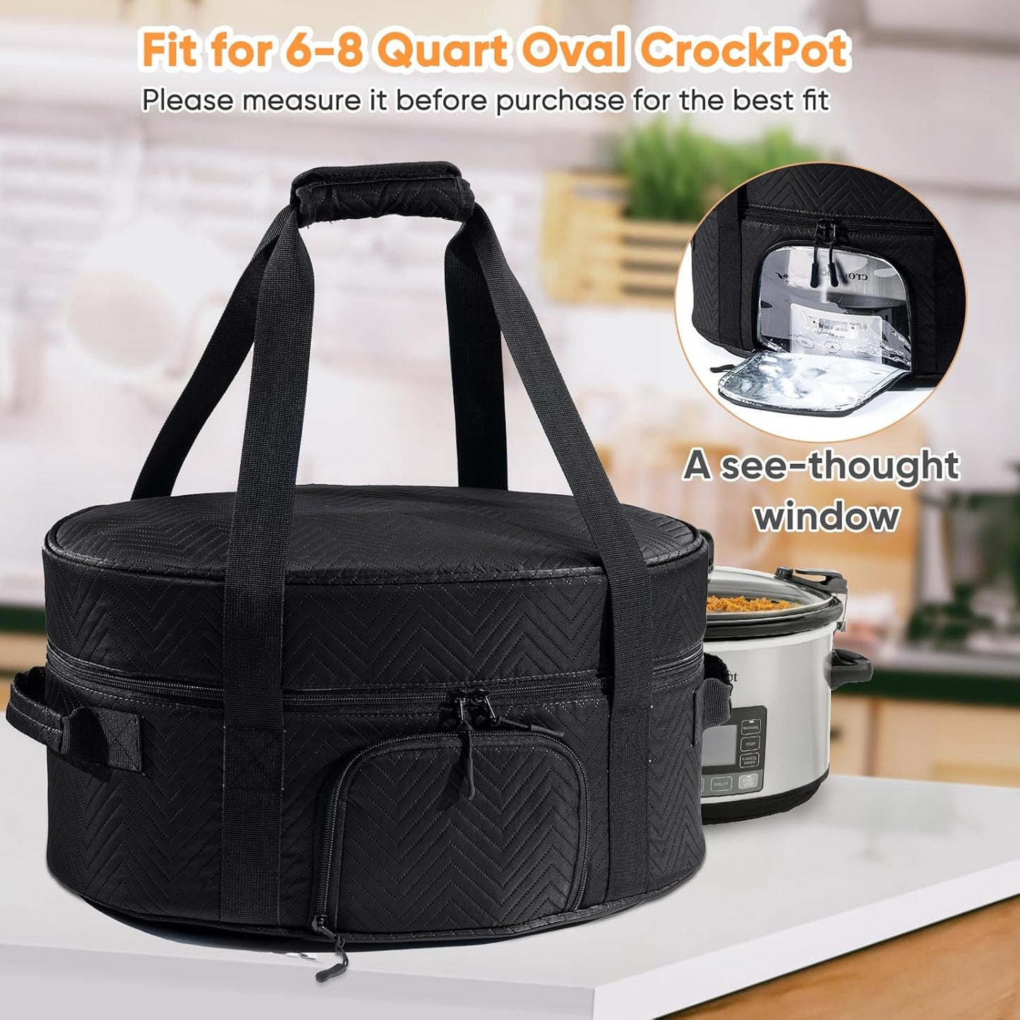 Skiennix Insulated Slow Cooker Carrying Bag - Portable Case for 6-8 Quart CrockPot & Hamilton Beach with Accessory Pocket