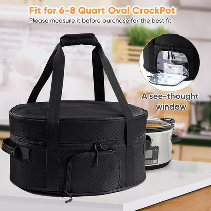 Skiennix Insulated Slow Cooker Carrying Bag - Portable Case for 6-8 Quart CrockPot & Hamilton Beach with Accessory Pocket